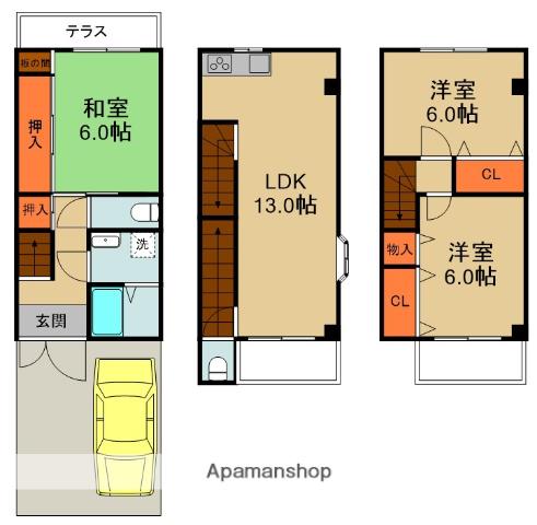 プレザント ヴィレッジ(3LDK/1階)の間取り写真