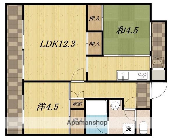 釈尊寺第一4号棟(3DK/5階)の間取り写真