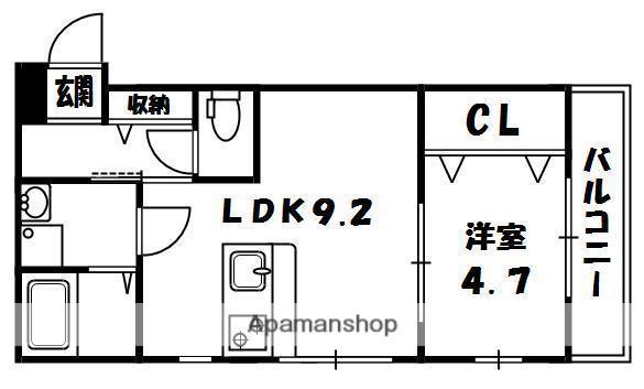 ウイズ交野(1LDK/3階)の間取り写真