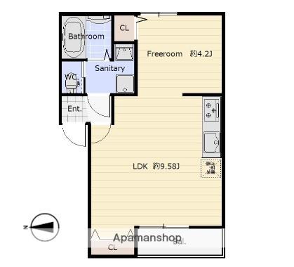 CASA古川橋(1LDK/1階)の間取り写真