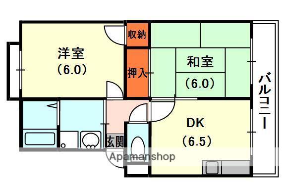 ガーデンハイツ小林1号(2DK/2階)の間取り写真