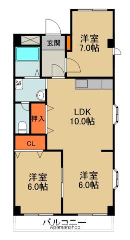 ハイメゾン岩田(2LDK/3階)の間取り写真