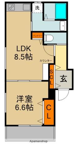 レユシール金田Ⅰ(1LDK/3階)の間取り写真