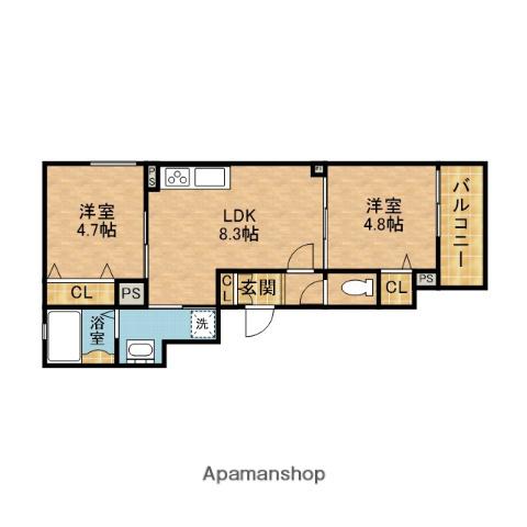 クリエオーレ郡津Ⅰ(2LDK/2階)の間取り写真