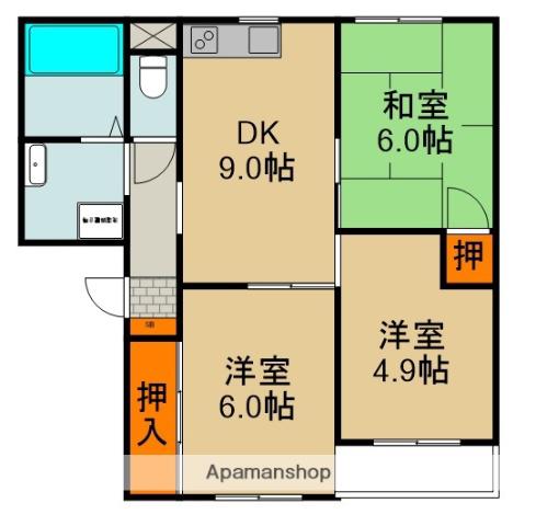 K・タウンコート(3DK/2階)の間取り写真