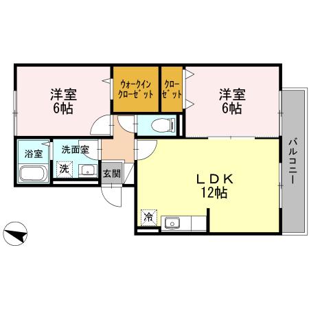 ラ・エスタシオンⅡ・Ⅲ Ⅱ(2LDK/1階)の間取り写真