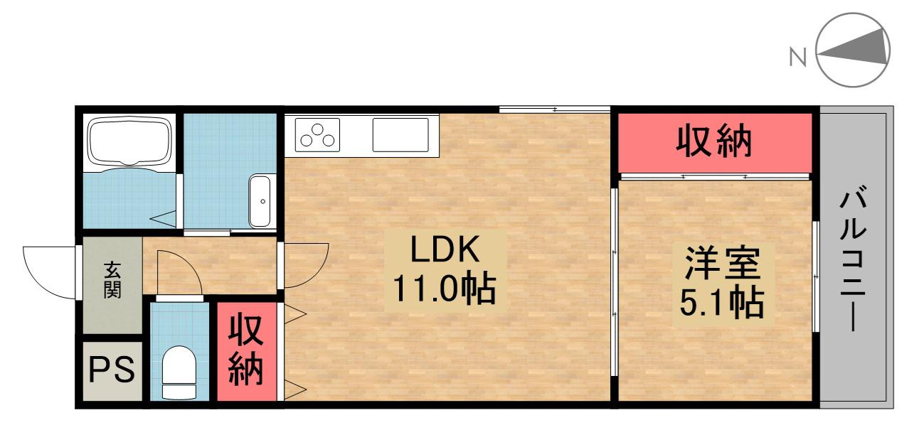 テレザート東船橋(1LDK/3階)の間取り写真