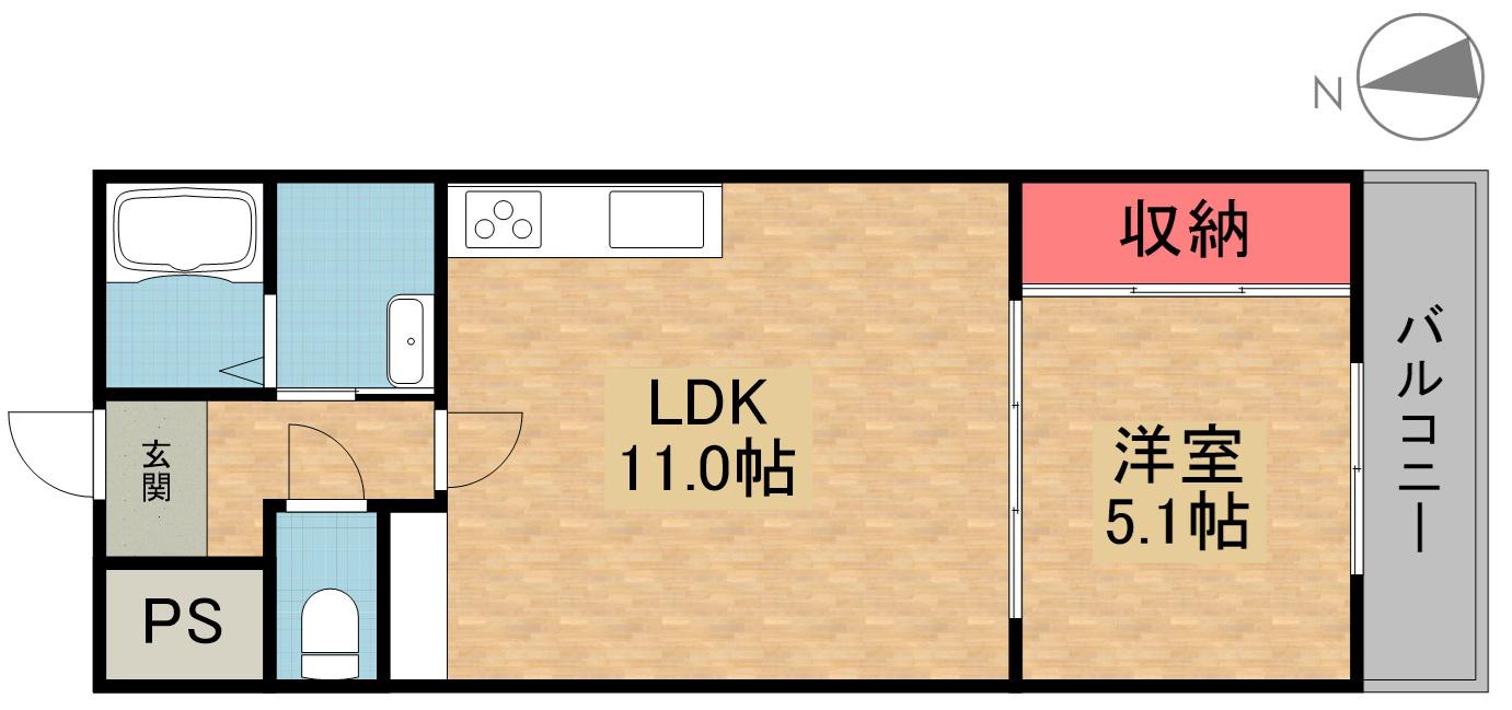 テレザート東船橋(1LDK/2階)の間取り写真