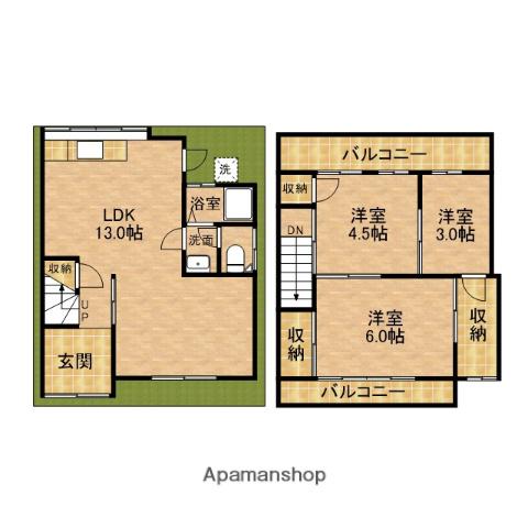 京阪電気鉄道京阪線 光善寺駅 徒歩12分 2階建 築59年(3SLDK)の間取り写真