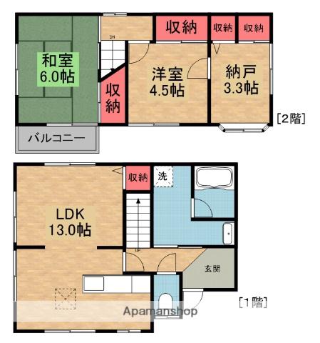 京阪電気鉄道京阪線 橋本駅(京都) 徒歩7分 2階建 築52年(2SLDK)の間取り写真