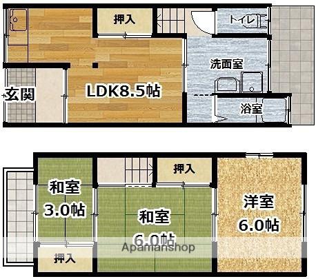 淀美豆町３２０−３５テラスハウス(3DK)の間取り写真