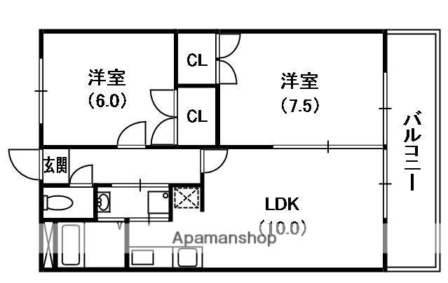 グランドハイツカワモト(2LDK/6階)の間取り写真