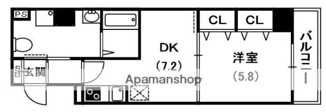 ぽぷら枚方公園(1DK/5階)の間取り写真