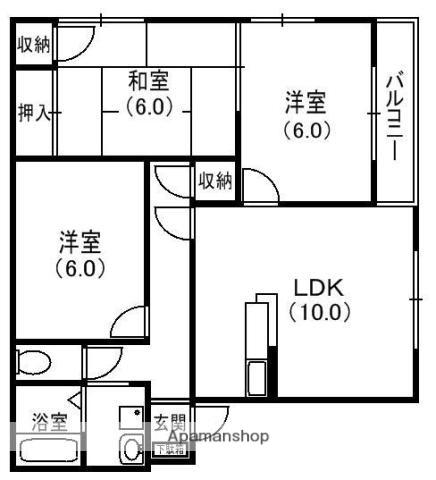 クイーンズコートB(3LDK/2階)の間取り写真