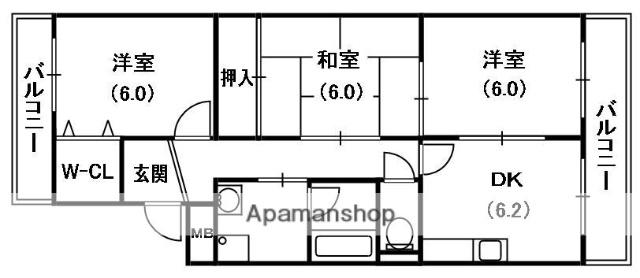 マーブルコート(2LDK/3階)の間取り写真