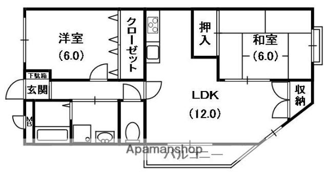 サニーコート石橋(2LDK/4階)の間取り写真