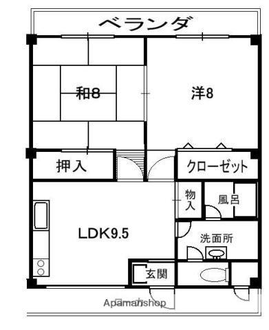富尾マンション私部(2DK/3階)の間取り写真