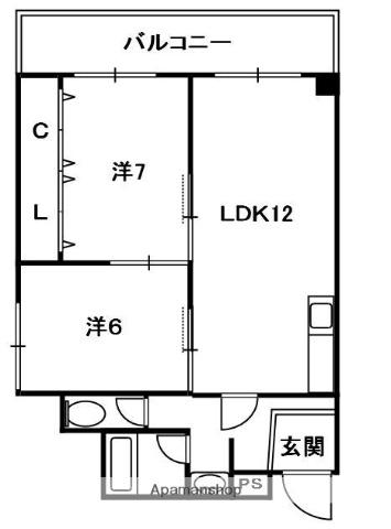 ロイヤルハイツさつき丘(2LDK/6階)の間取り写真