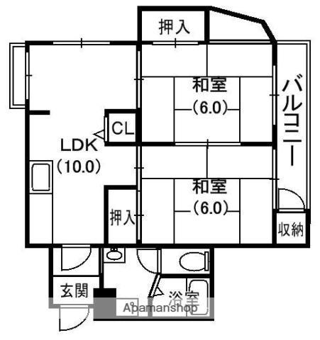 シャルル香里園(2LDK/2階)の間取り写真