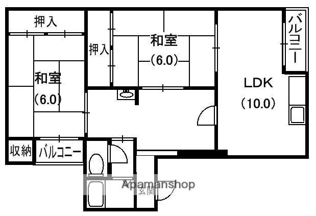 シャルル香里園(2LDK/4階)の間取り写真