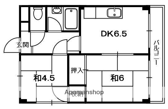 宮之阪ビル(2DK/4階)の間取り写真