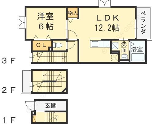 ジェルメ・メゾン(1LDK/3階)の間取り写真