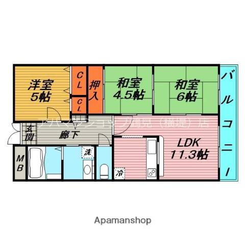 ヴィサージュ鶴見緑地(3LDK/3階)の間取り写真
