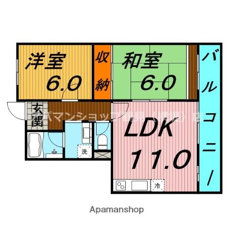 メゾン交楽園 弐番館(2LDK/3階)の間取り写真