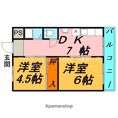 ラフォーレつるみ(2DK/2階)の間取り写真