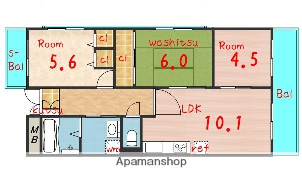 カサグランデ鶴見緑地(3LDK/2階)の間取り写真
