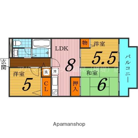 レジョンドール鶴見緑地(3LDK/2階)の間取り写真