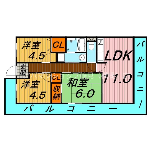 ブリランテ鶴見(3LDK/3階)の間取り写真