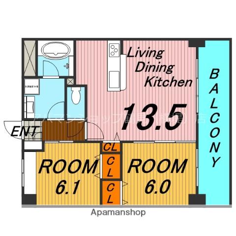 エルシェ柳本(2LDK/5階)の間取り写真