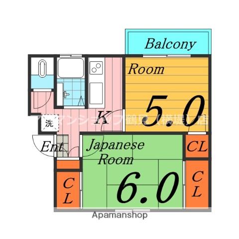諸口マンション(2K/4階)の間取り写真