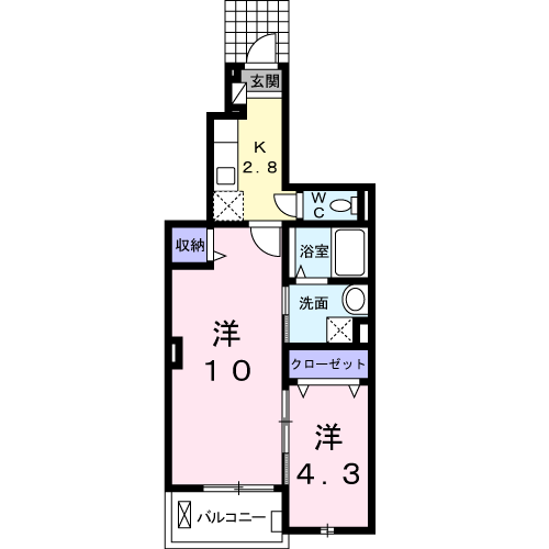 モーデカーサ(2K/1階)の間取り写真