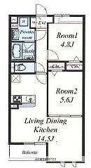 カシータ・ソル(2LDK/2階)の間取り写真
