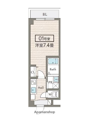 ジェンシア放出(1K/2階)の間取り写真