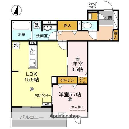 鶴見区安田3丁目アパート(2LDK/1階)の間取り写真