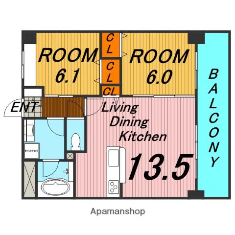 エルシェ柳本(2LDK/3階)の間取り写真