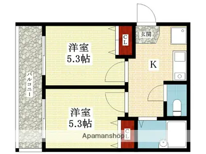 ドーム淡路(2K/2階)の間取り写真