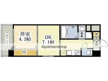 ライブガーデン江坂Ⅷ(1DK/6階)の間取り写真