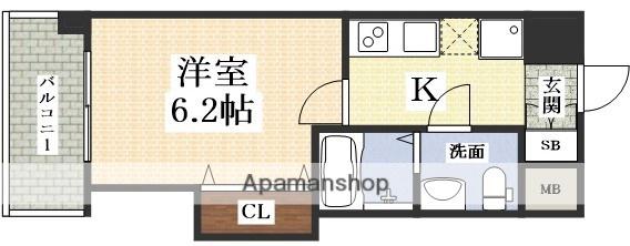 LUXE東三国2(1K/9階)の間取り写真