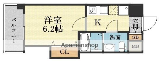 LUXE東三国2(1K/6階)の間取り写真