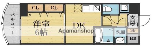 ノルデンタワー新大阪1(1DK/2階)の間取り写真