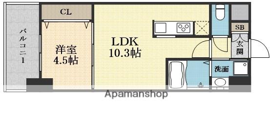 セノアタワー新大阪(1LDK/3階)の間取り写真
