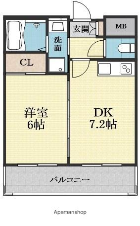 第6浦濱ビレッジ(1DK/2階)の間取り写真