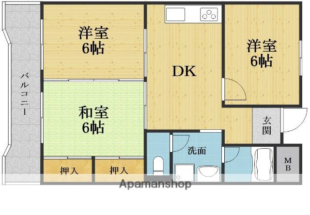コーポラスキド(3DK/4階)の間取り写真