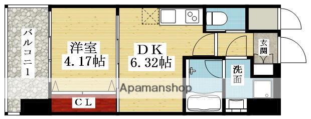 プレジオ江坂Ⅱ(1DK/2階)の間取り写真