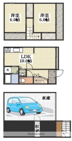 阪急電鉄宝塚線 三国駅(大阪) 徒歩14分 3階建 築48年(2LDK)の間取り写真