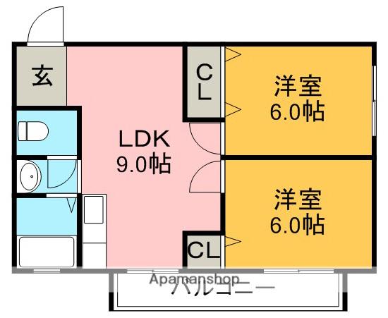 室町マンション(2LDK/2階)の間取り写真